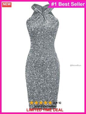 Halter Sequin Bodycon Mini Dress Sleeveless Cocktail Party